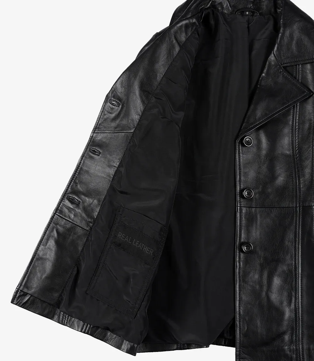 Bitonto Womens 3/4 Length Black Leather Coat Bitonto Womens 3/4 Length Black Leather Coat