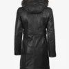 Women's Black Premium Leather Coat - Removable Fur Hood