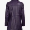 Women's 3/4 Length Button Down Purple Leather Coat