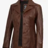 Women's Three Button Brown Leather Blazer