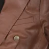 Womens Kim Double Breasted Cognac Leather Blazer