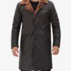 Mens 3/4 Length Dark Brown Leather Shearling Coat