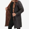 Mens 3/4 Length Dark Brown Leather Shearling Coat