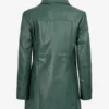 Women's Real Leather 3/4 Length Button Down Green Coat