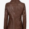 Women's Three Button Brown Leather Blazer