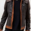 Mens Brown Hood Leather Jacket