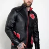 Mens Red Clouds Cloak Black Leather Jacket