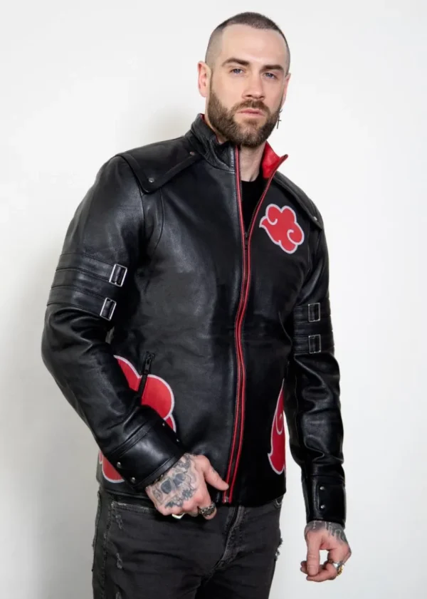 Mens Red Clouds Cloak Black Leather Jacket