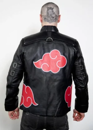 Mens Red Clouds Cloak Black Leather Jacket
