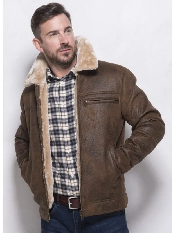 Men Brown Traditional Shearling Jacket Men Brown Traditional Shearling Jacket