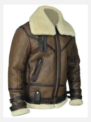 Men Brown Aviator Shearling Leather Jacket