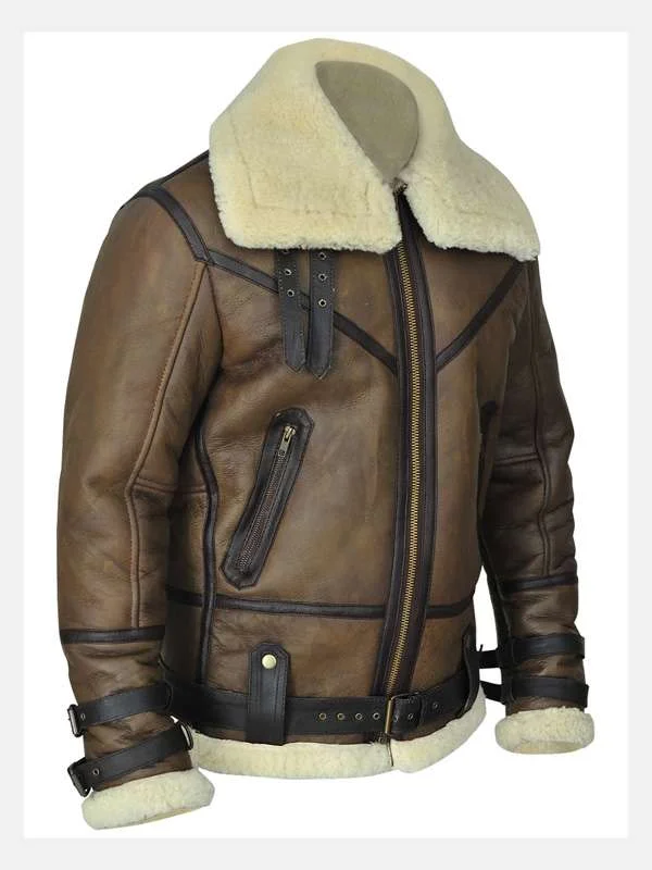 Men Brown Aviator Shearling Leather Jacket Men Brown Aviator Shearling Leather Jacket