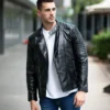 Mens Black Quilted Style Leather Blazer