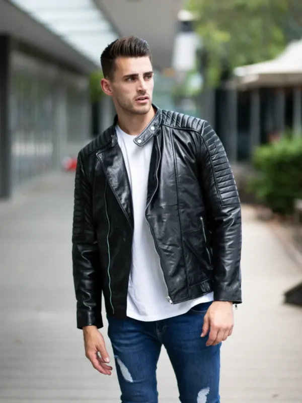Mens Black Quilted Style Leather Blazer