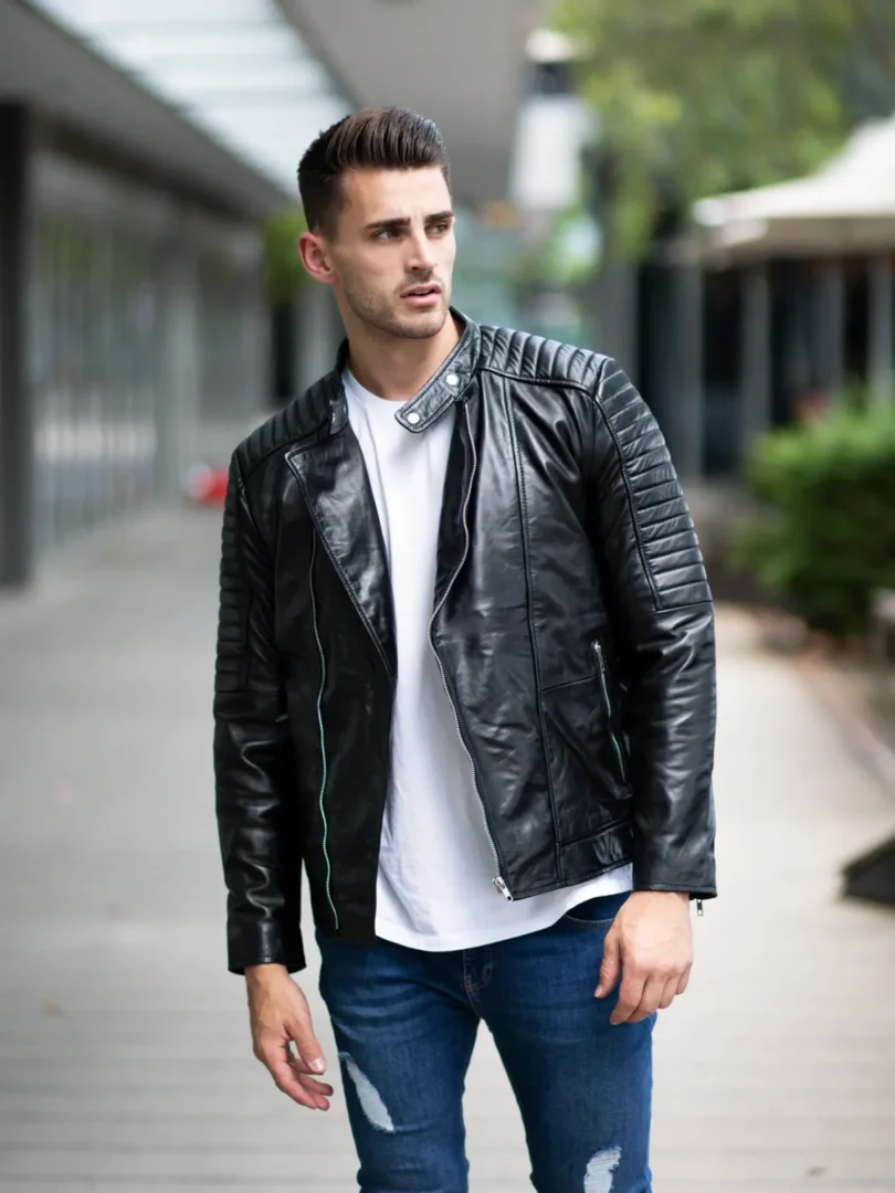 Mens Black Quilted Style Leather Blazer Mens Black Quilted Style Leather Blazer