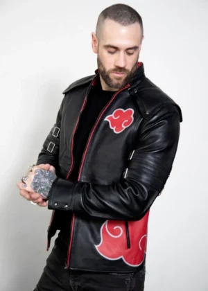 Mens Red Clouds Cloak Black Leather Jacket