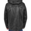 Men Black Leather Jacket With Fur Hoodie