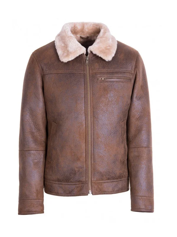 Men Brown Traditional Shearling Jacket Men Brown Traditional Shearling Jacket