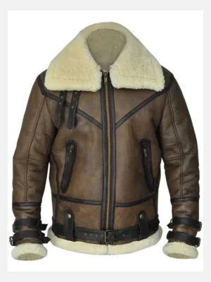 Men Brown Aviator Shearling Leather Jacket
