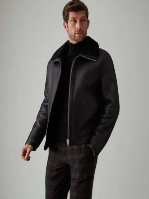 Men Black Aviator Leather Jacket