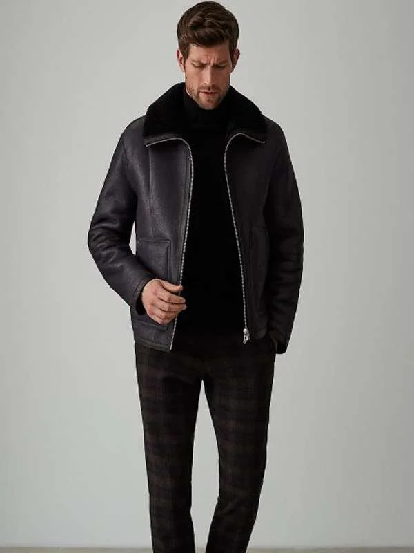 Men Black Aviator Leather Jacket Men Black Aviator Leather Jacket