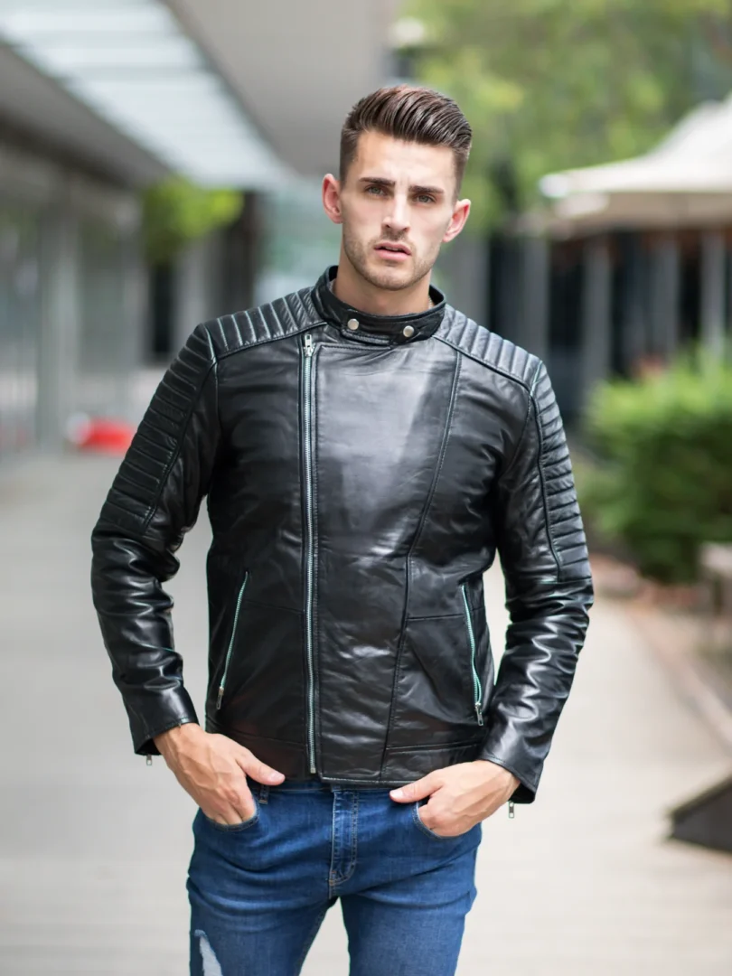 Mens Black Quilted Style Leather Blazer Mens Black Quilted Style Leather Blazer