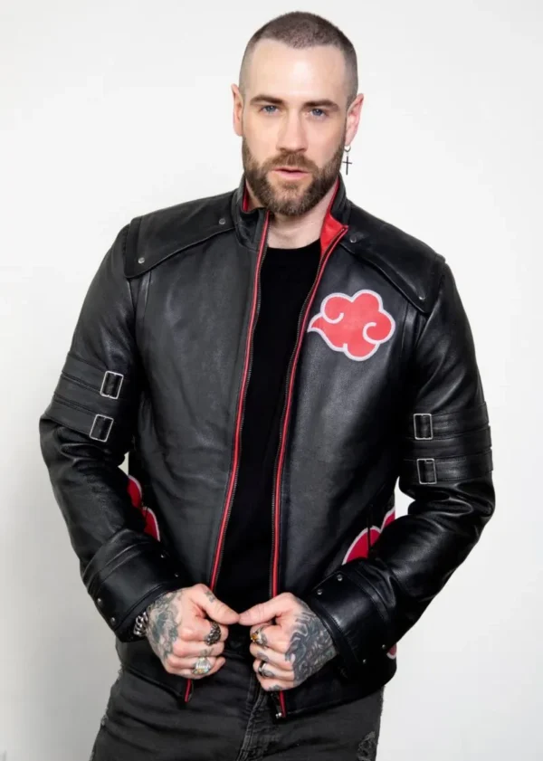 Mens Red Clouds Cloak Black Leather Jacket