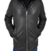 Men Black Leather Jacket With Fur Hoodie