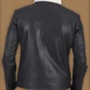 Men Black Button Shearling Leather Jacket