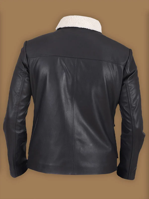 Men Black Button Shearling Leather Jacket Men Black Button Shearling Leather Jacket
