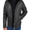 Men Black Leather Jacket With Fur Hoodie