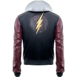 Justice League Barry Allen Flash Leather Jacket With Fleece Hoodie