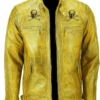 Men’s Yellow Devil’s Skull Danger Biker Vintage Leather Jacket
