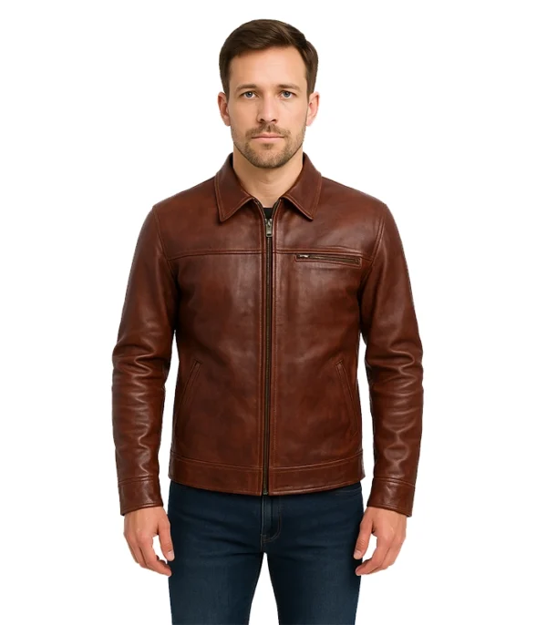 Abstract Maroon Leather Jacket