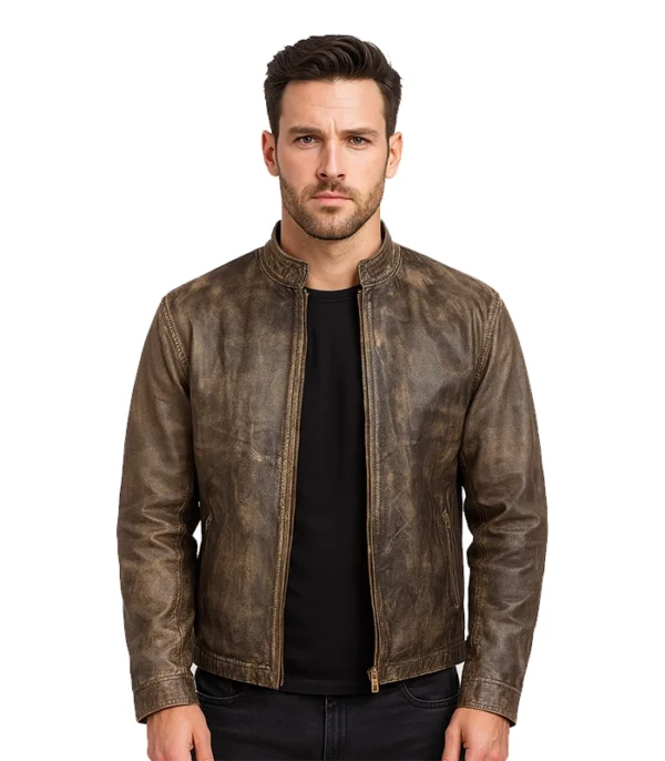 Alex Distressed Brown Leather Biker Jacket