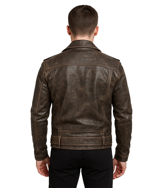 Allaric Alley Distressed Brown Leather Biker Jacket Allaric Alley Distressed Brown Leather Biker Jacket
