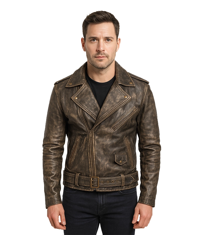 Allaric Alley Distressed Brown Leather Biker Jacket Allaric Alley Distressed Brown Leather Biker Jacket