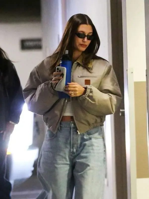 Hailey Bieber Beverly Hills Beige Jacket Hailey Bieber Beverly Hills Beige Jacket