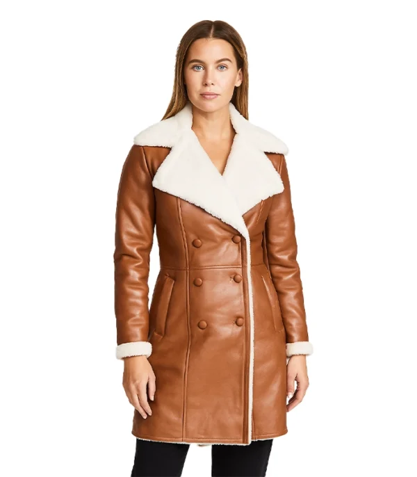 Amie – Brown Double Breasted Shearling Coat​