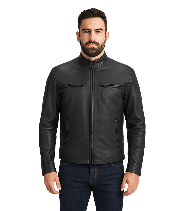 Austere Matte Black Leather Biker Jacket Austere Matte Black Leather Biker Jacket