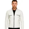 Austin Men Cafe Racer Off White Real Leather Jacket