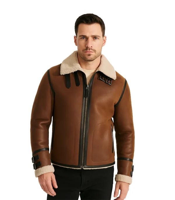 B3 RAF Tan Shearling Leather Aviator Jacket