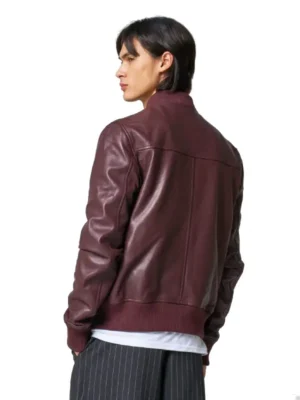 Barneys Burgundy Leather Bomber Jacket