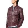 Barneys Burgundy Leather Bomber Jacket