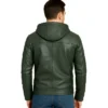 Baston Green Leather Bomber Jacket with Hood