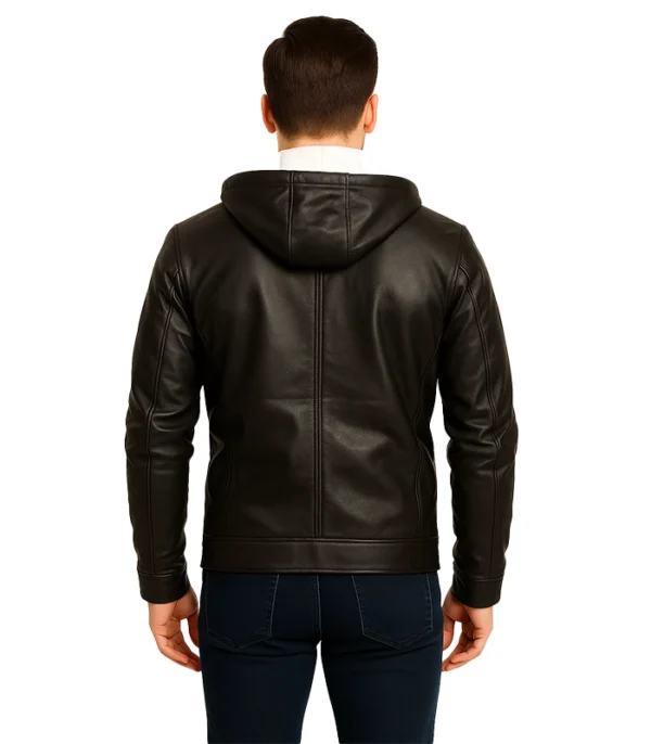 Baston – Black Hooded Leather Bomber Jacket