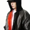 Mens Hooded Oversized Leather Jacket