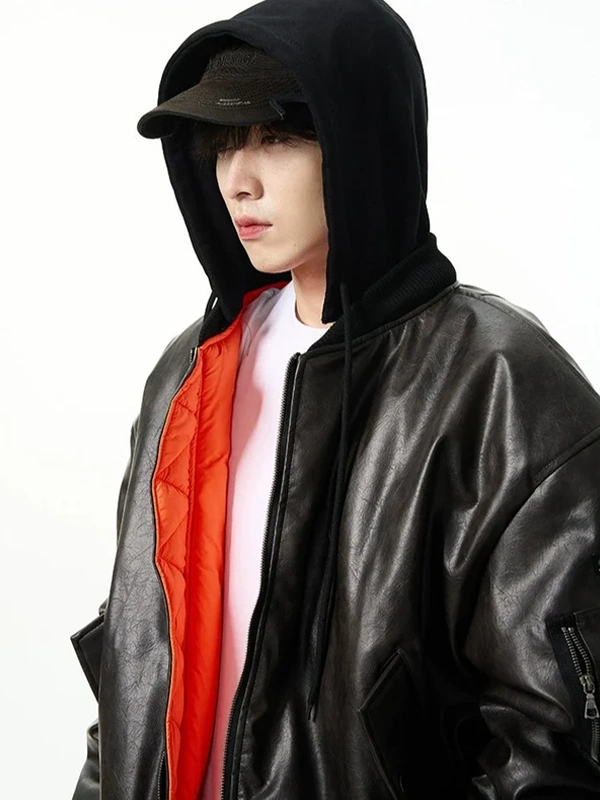 Mens Hooded Oversized Leather Jacket Mens Hooded Oversized Leather Jacket