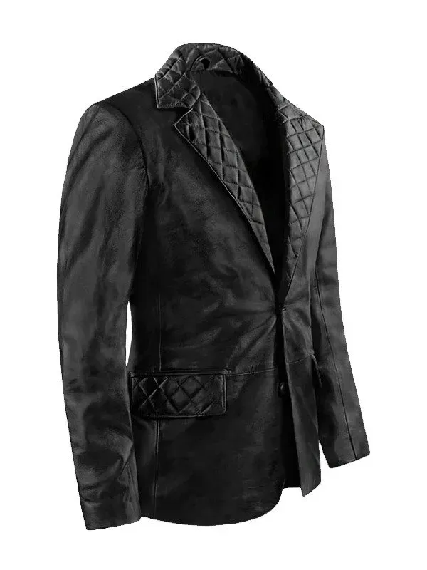 Mens Black Quilted Style Leather Blazer Mens Black Quilted Style Leather Blazer