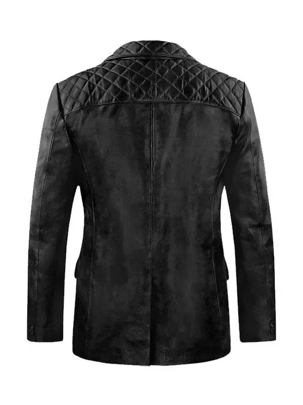 Mens Black Quilted Style Leather Blazer Mens Black Quilted Style Leather Blazer